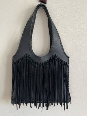 Trinity Ranch Black Fringe Leather Shoulder Bag